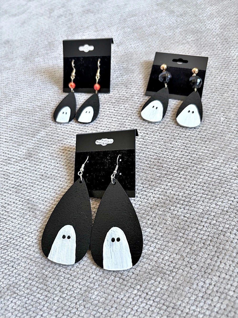 3 Pairs Ghost Dangle Earrings Black & White NWT